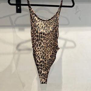 See through cheetah bodysuit with snaps